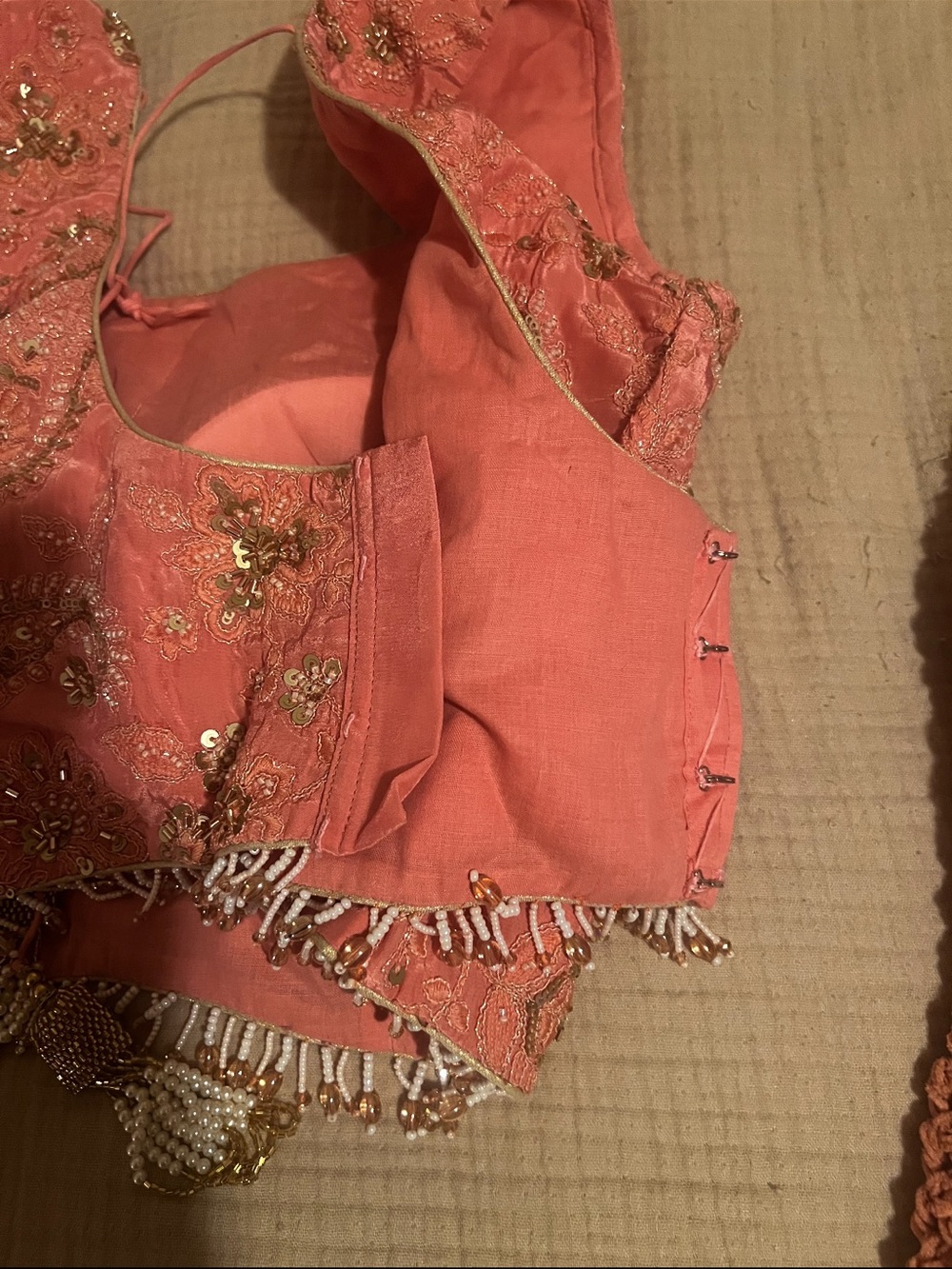 Pink Embellished Saree with Beaded Trim (Petite) - Picture 5 of 9